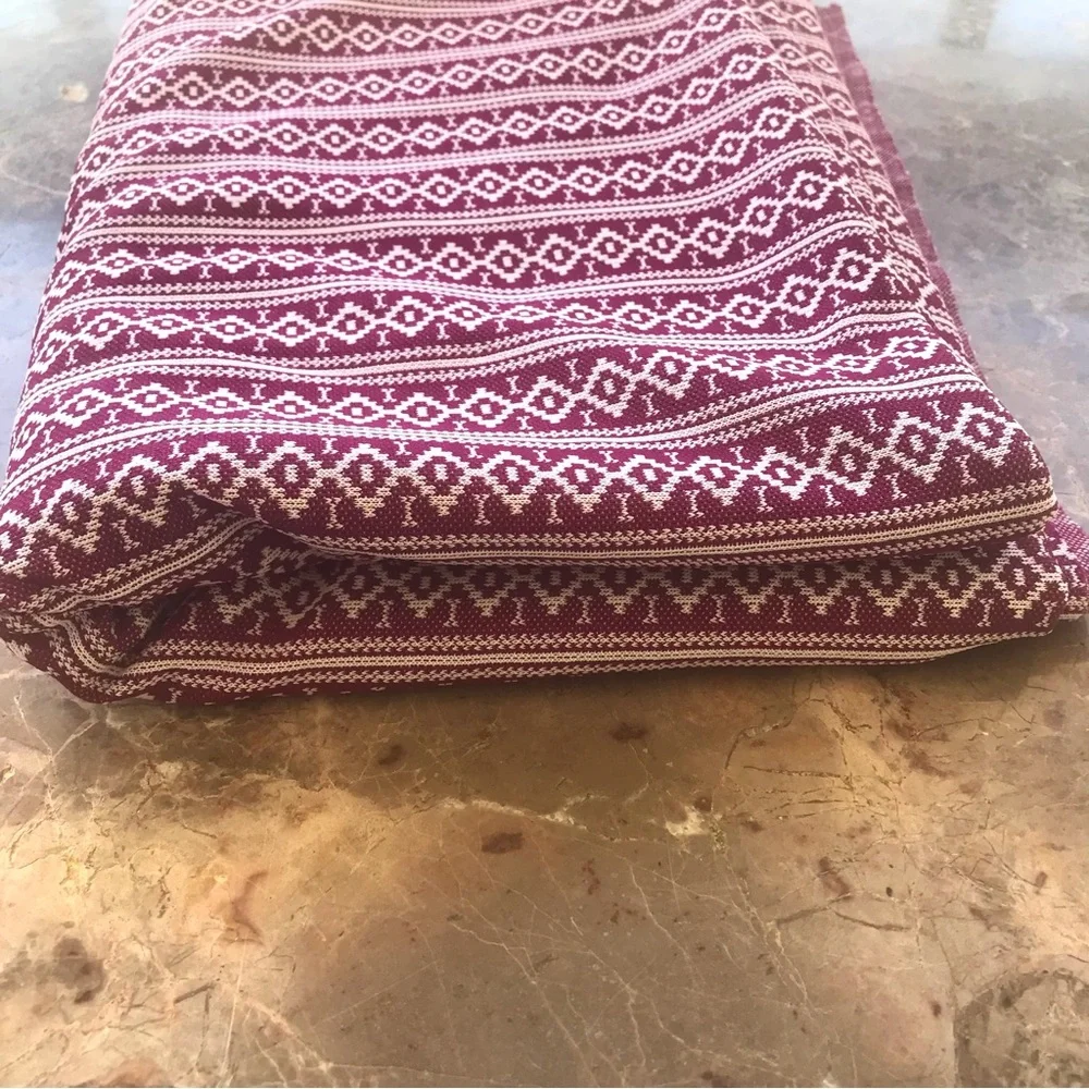 1970s fabric, double knit, burgundy and white, 70” x 62”
